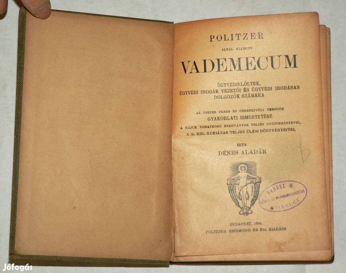 Dr. Dénes Aladár Vademecum / antik könyv Politzer kiadás 1904