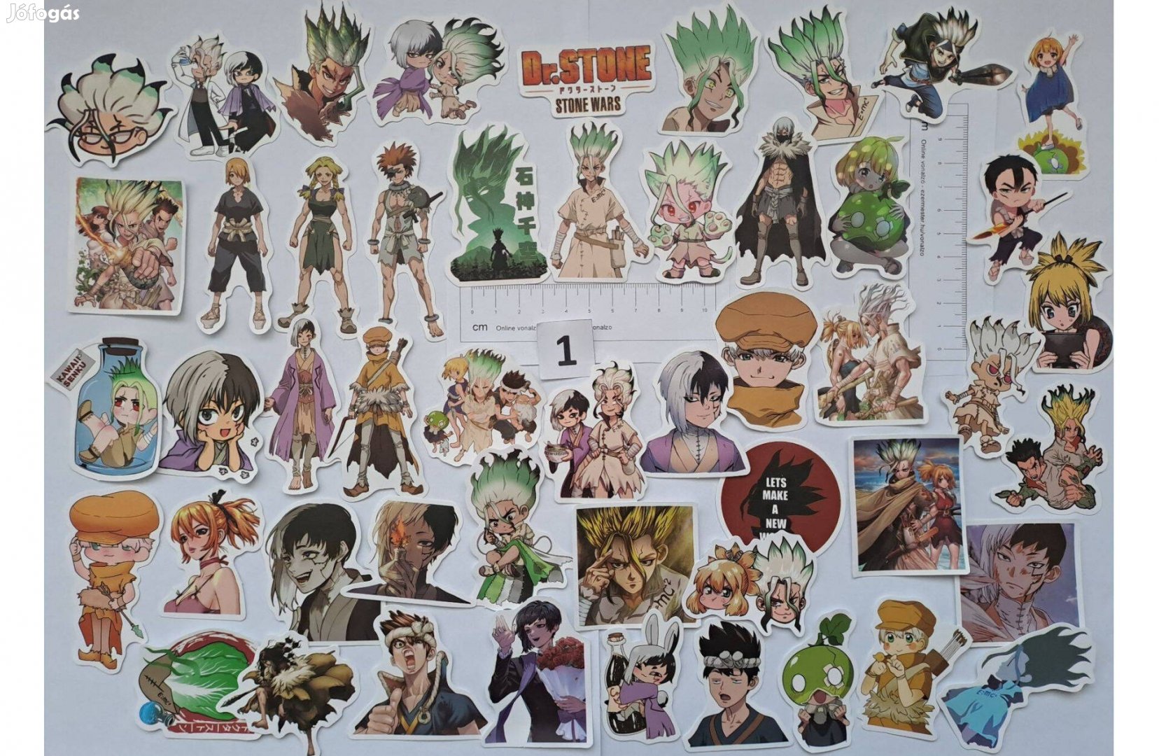 Dr. Stone anime matrica 50 db 2 féle 4-7 cm Új