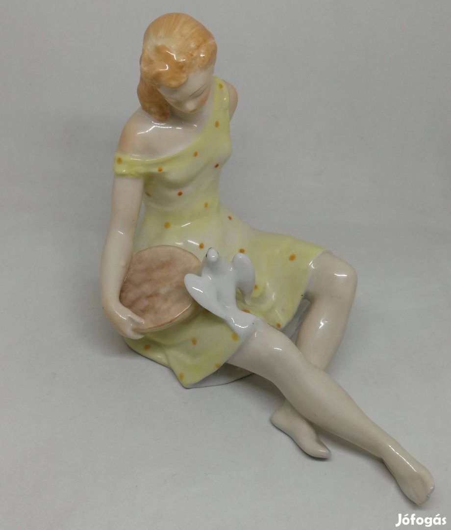 Drasche porcelán galambot etető lány "Ritka" festéssel!