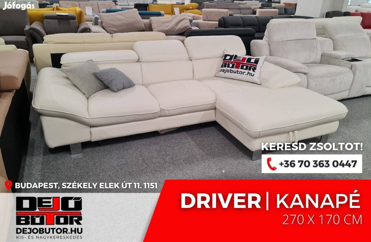 Driver sarok kanapé valódi bőr bútor ülőgarnitúra fehér 270x170 cm