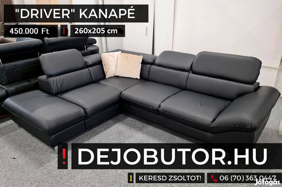 Driver sarok valódi bőr kanapé fekete ülőgarnitúra rugós 260x200 cm