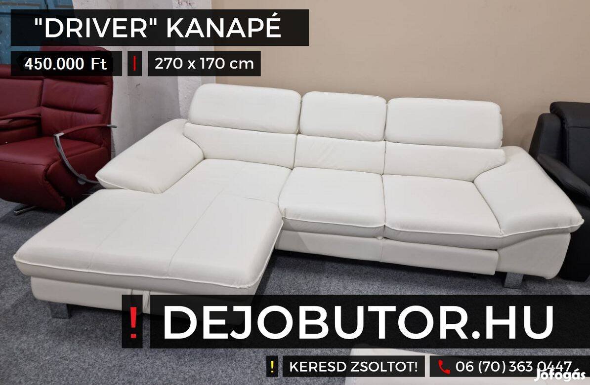 Driver sarok valódi bőr kanapé ülőgarnitúra rugós 260x200 cm fehér