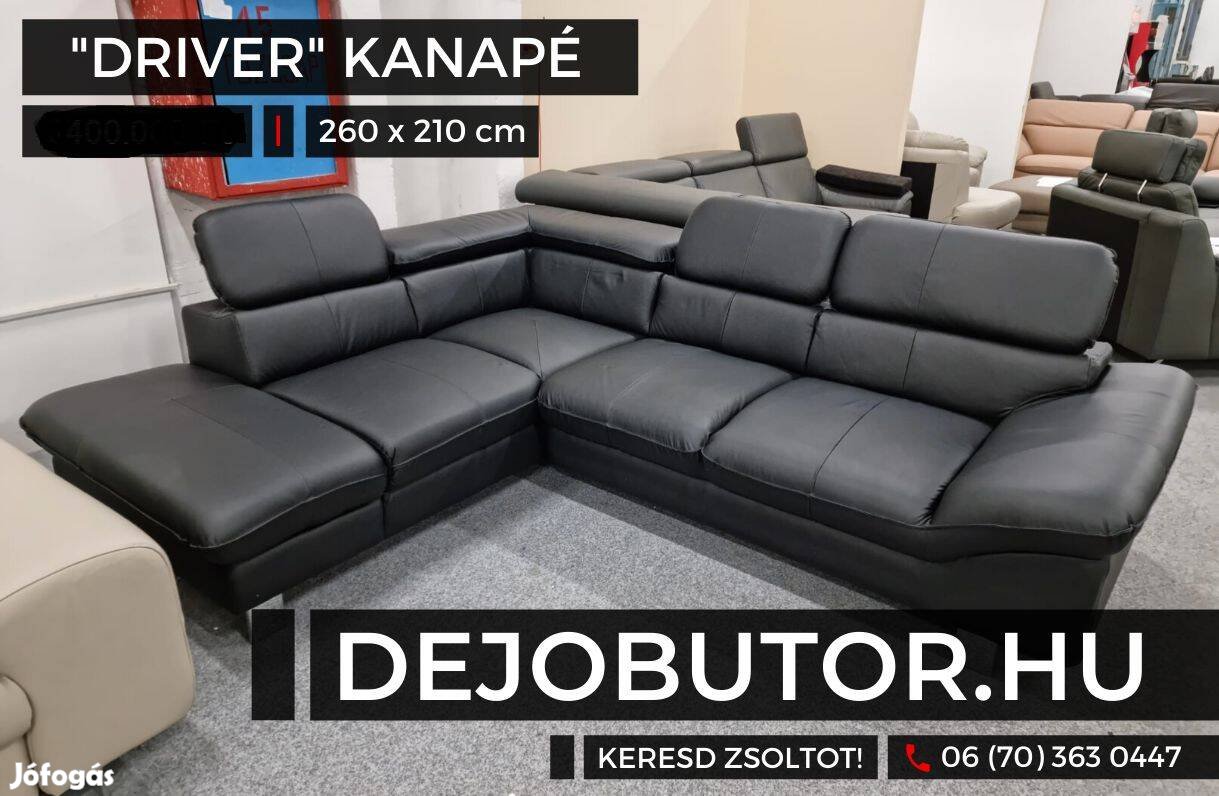 Driver valódi bőr sarok kanapé ülőgarnitúra 260x200 cm fix black