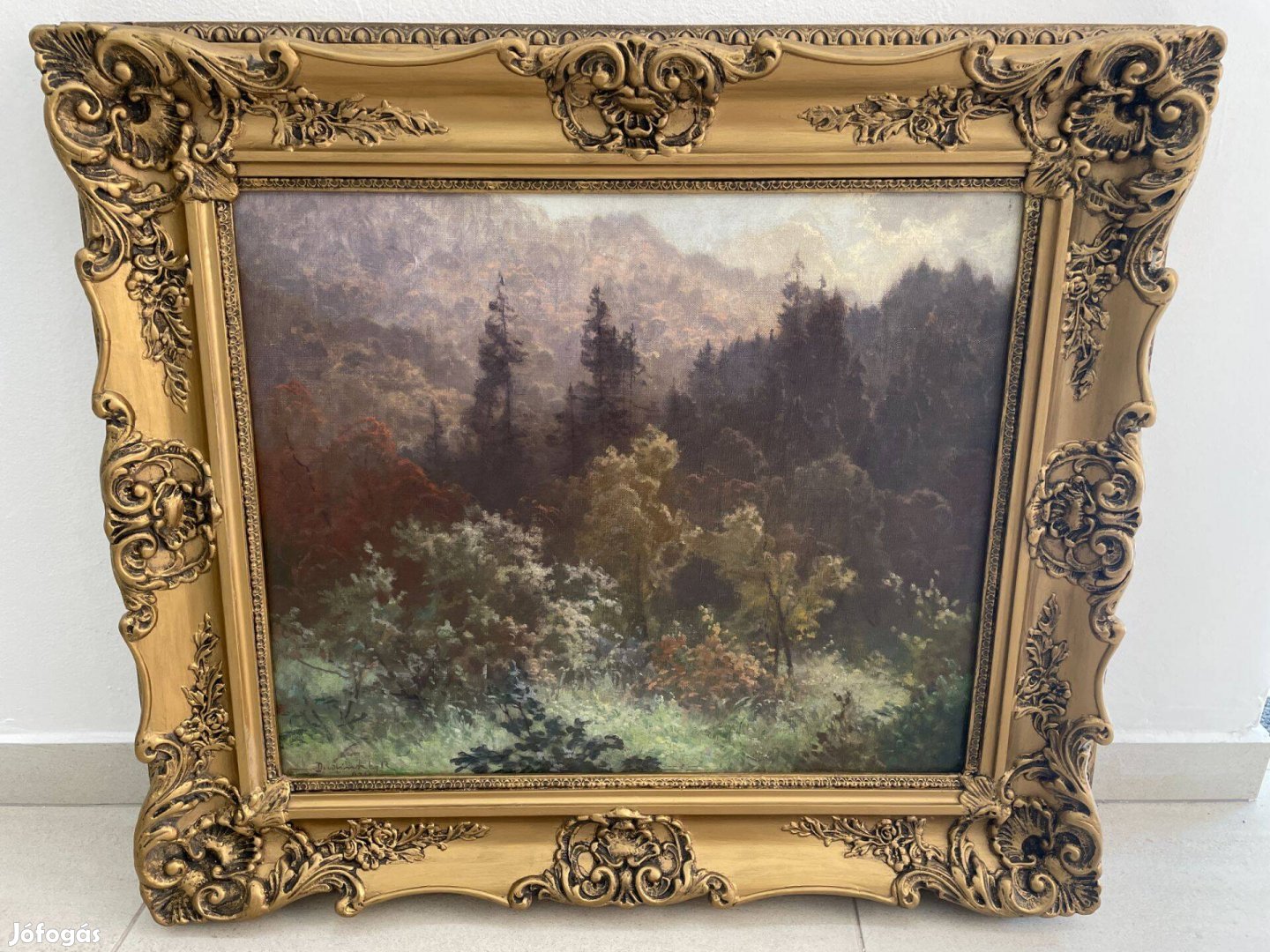 Dudinszky Rudolf Pécs festmény tájkép erdőbelső blondel keretben