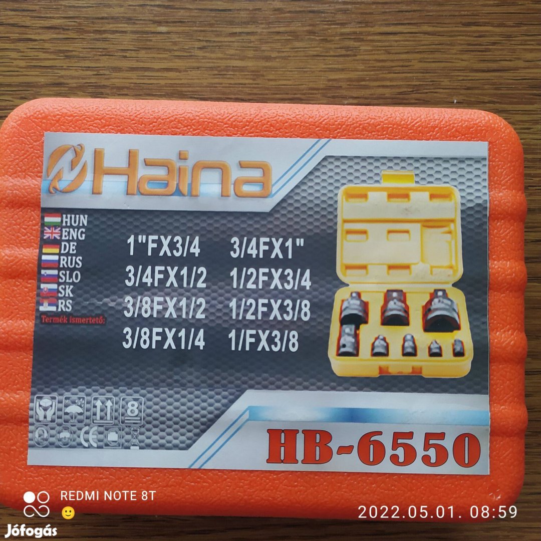 Dugókulcs átalakító adapter készlet légkulcshoz 8 db. Hb-6550