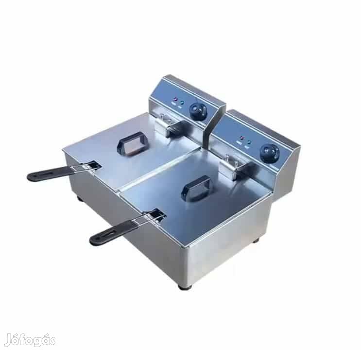 Dupla kosaras rozsdamentes fritőz 6000W 2*10L, leeresztő csap nélkül