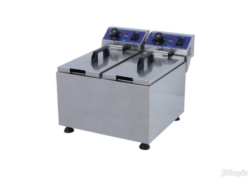 Dupla kosaras rozsdamentes olajsütő fritőz 5000W 2*6L, garanciával