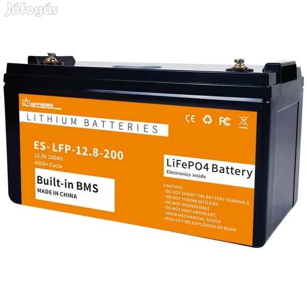 EKPAOWE 12V-os Lifepo4 Munka Akkumulátor 200Ah LCD (5672)