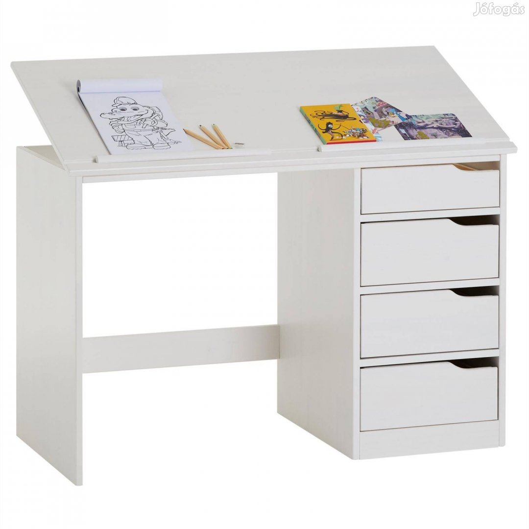 EMMA Íróasztal 4 Fiókkal, Fehér Színben Outlet bútor