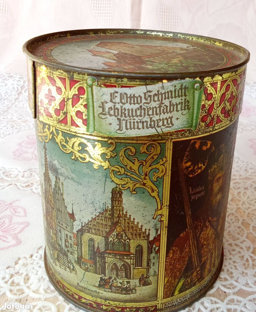 E. Otto Schmidt Lebenkuchen Fabrik Nürnberg vintage fémdoboz 