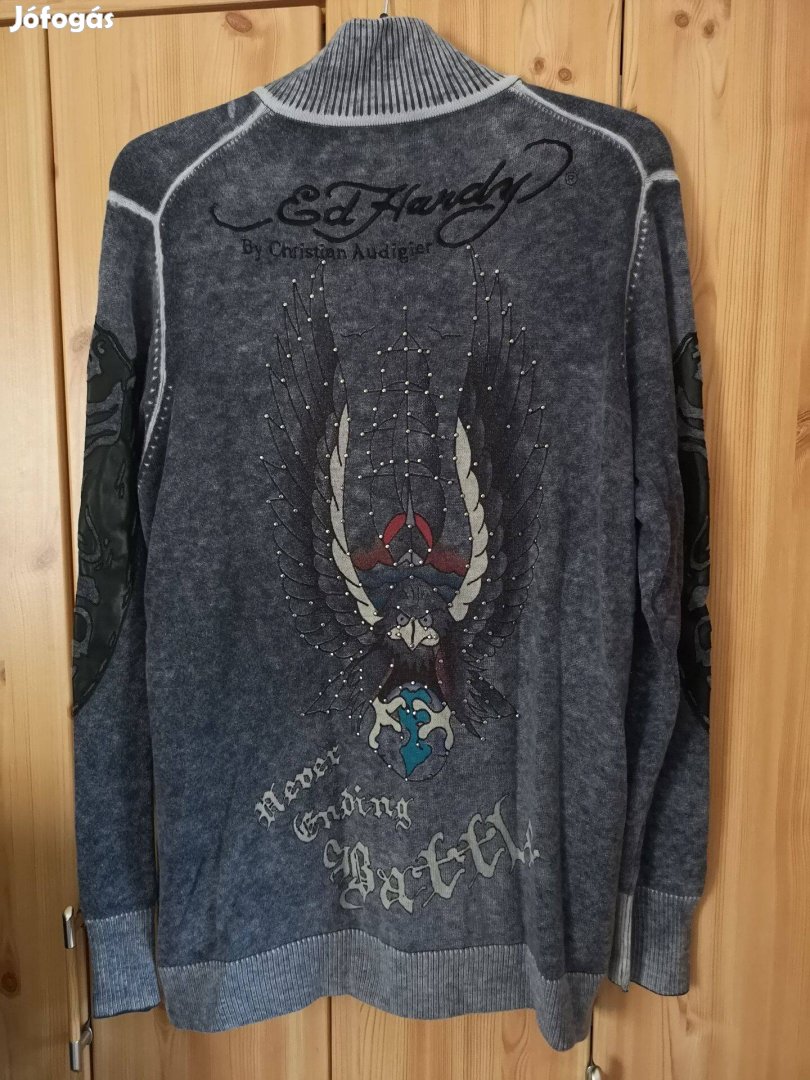 Ed Hardy különleges felső xxl hímzett, szegeccsel, bőrrel díszítve