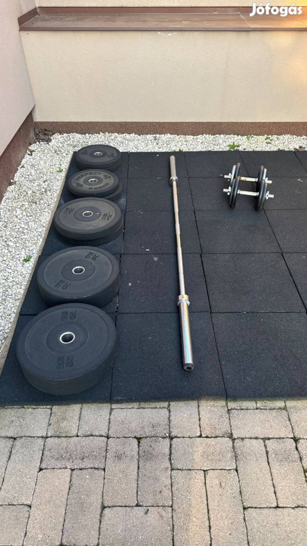Edzőtermi felszerelés, kézi súlyzók, súlytárcsák, olimpiai