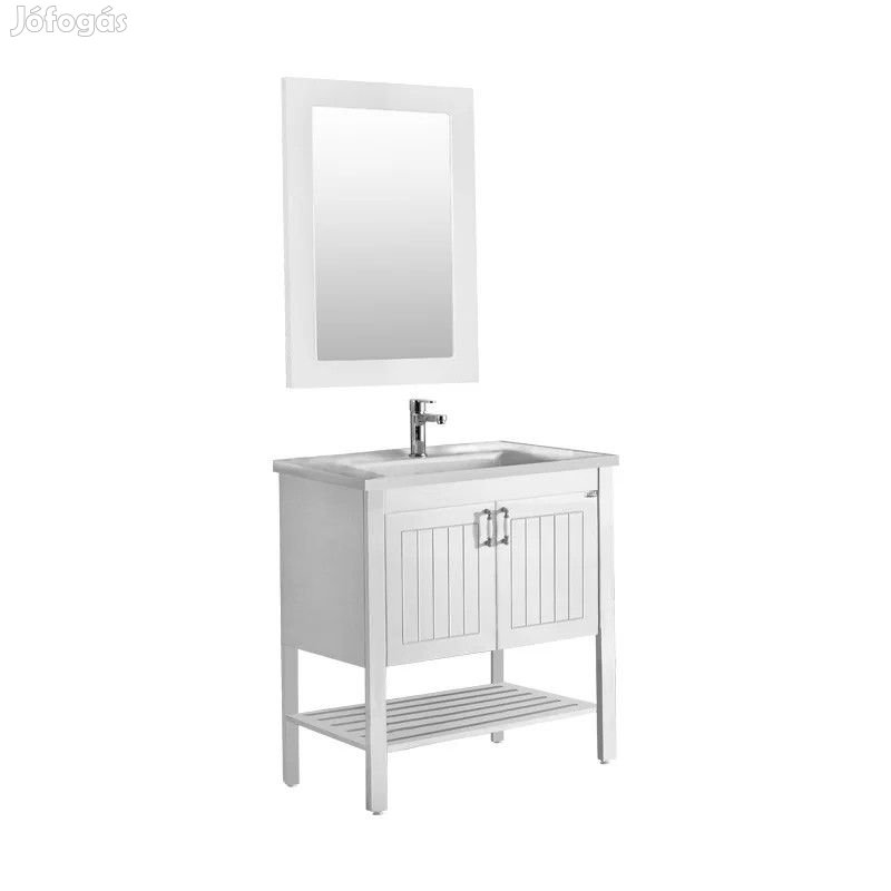 Efes 85 cm álló fürdőszobai mosdószekrény és tükör, Fehér szín, kerám
