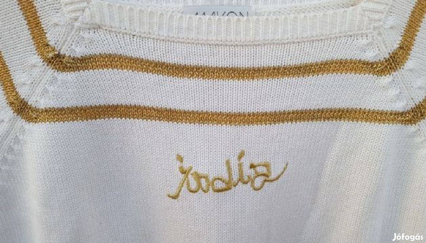 Egyedi Mayon India fehér színű arany díszítésű kötött pulóver (M)