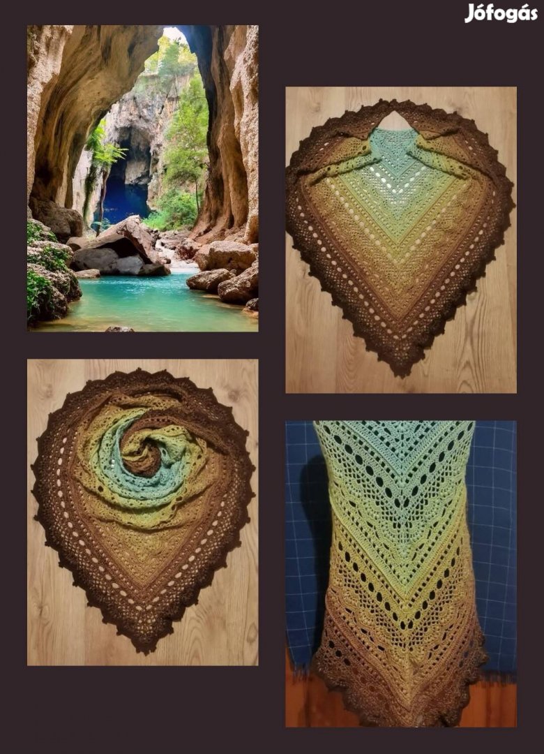 Egyedi, kézzel horgolt nagy vállkendő.