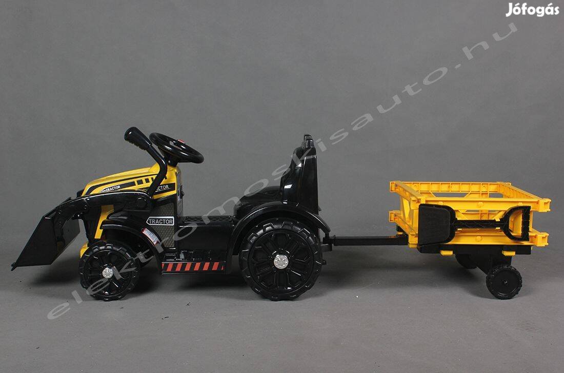 Egyszemélyes Traktor 6V + utánfutó sárga elektromos kisautó