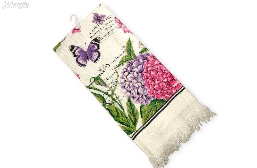 Ekrü pamut konyharuha virágos és pillangós mintával 60x35 cm