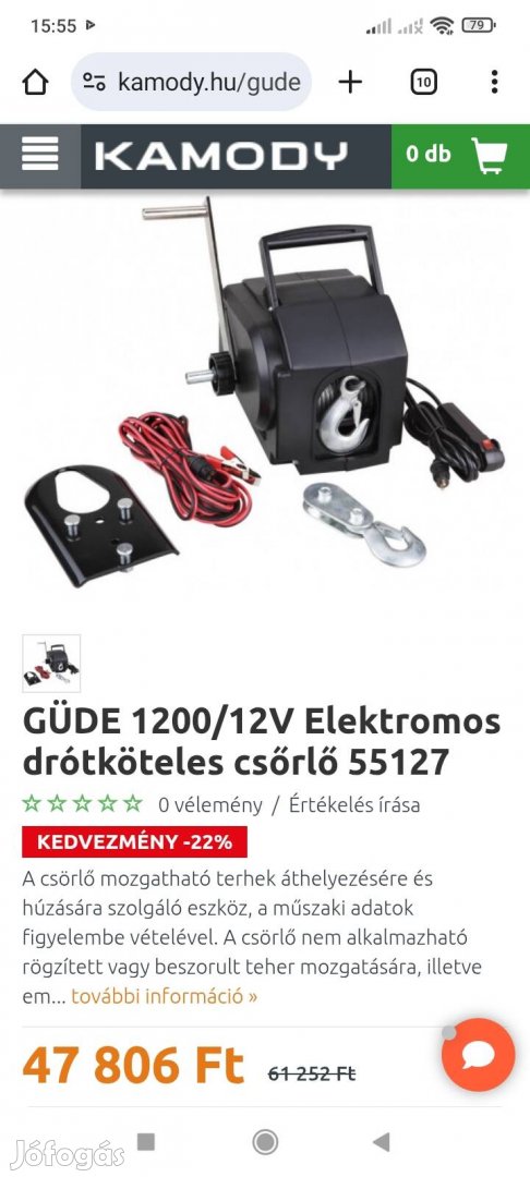 Eladó 12 V csörlő.
