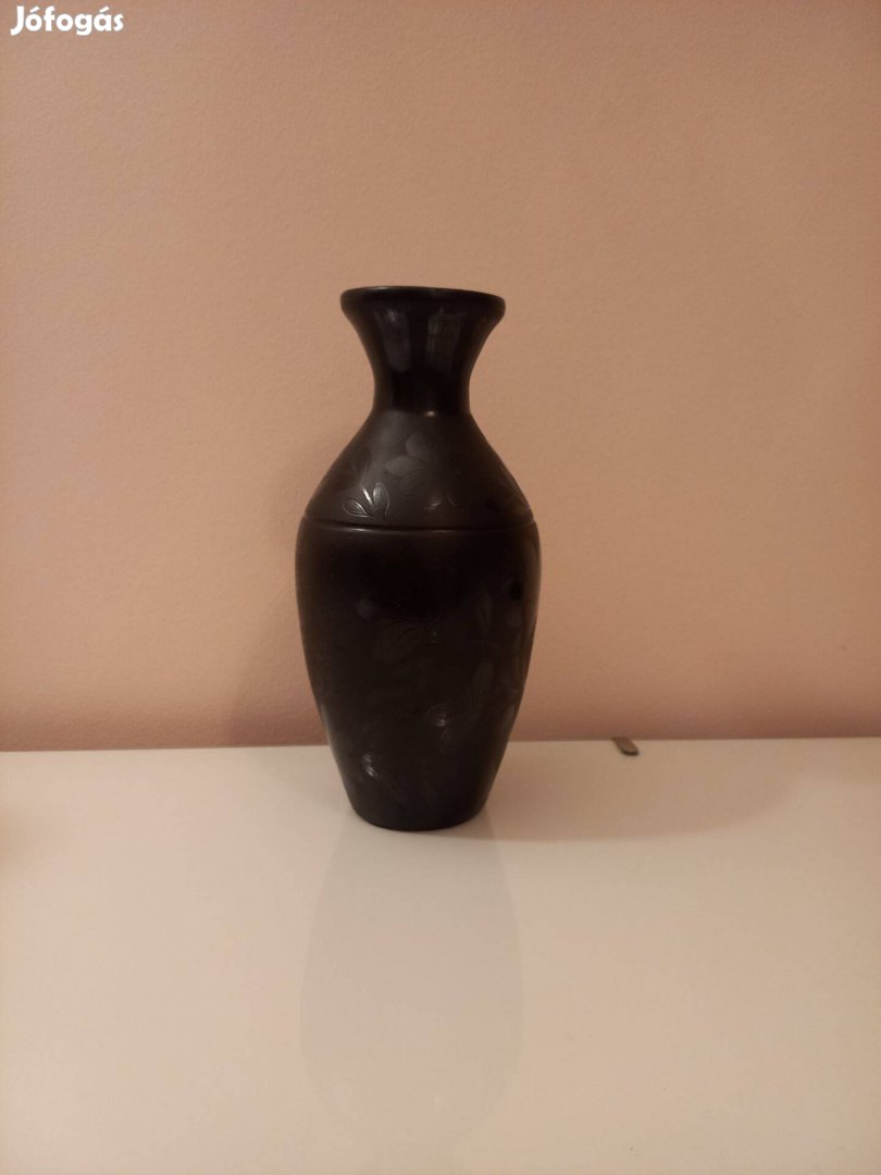 Eladó 1977 fekete retro Nadudvari népművészeti kerámia váza
