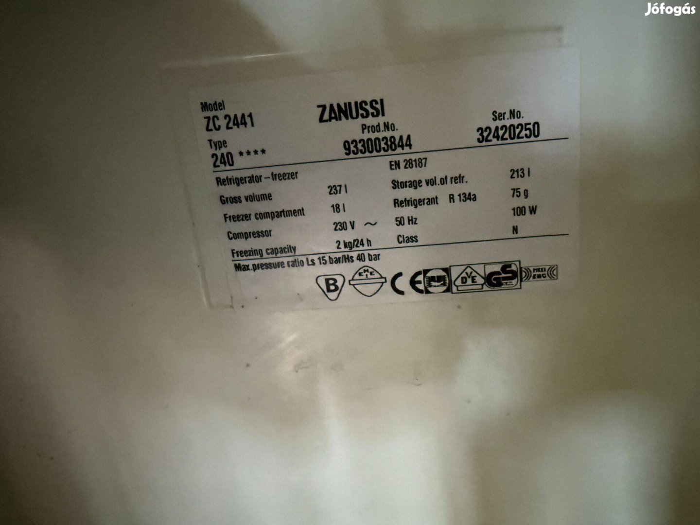 Eladó 1 db Zanussi Br.237 literes hűtőszekrény