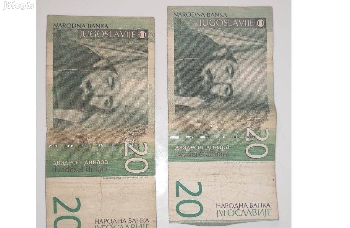 Eladó 2 darab 20 dináros bankjegy