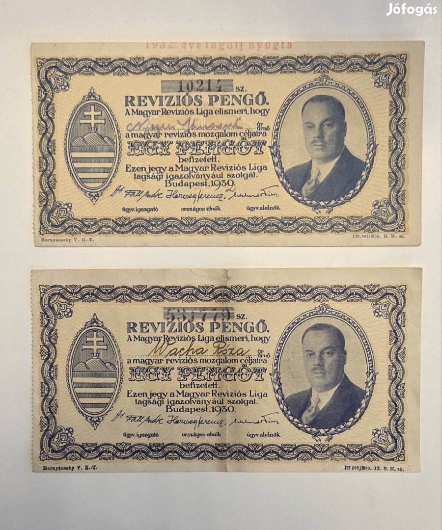 Eladó 2 db revíziós Pengő.