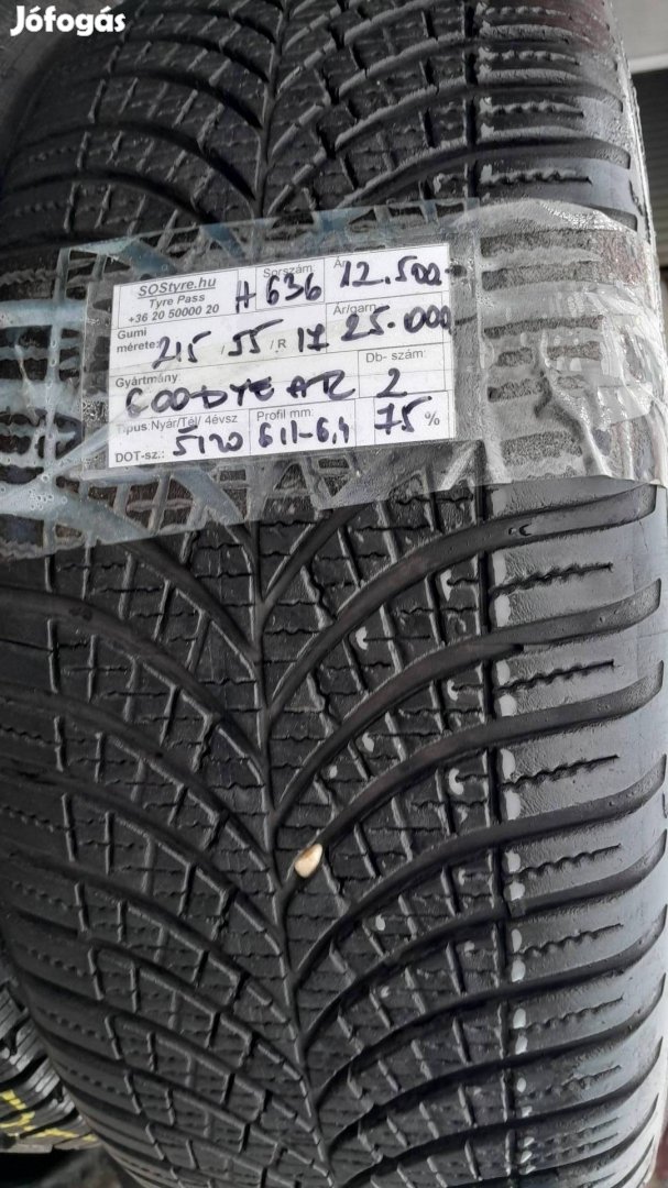 Eladó 2db Goodyear 215/55R17 téli gumi 