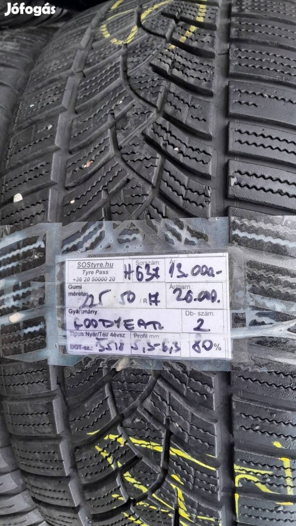 Eladó 2db Goodyear 225/50R17 téli gumi 