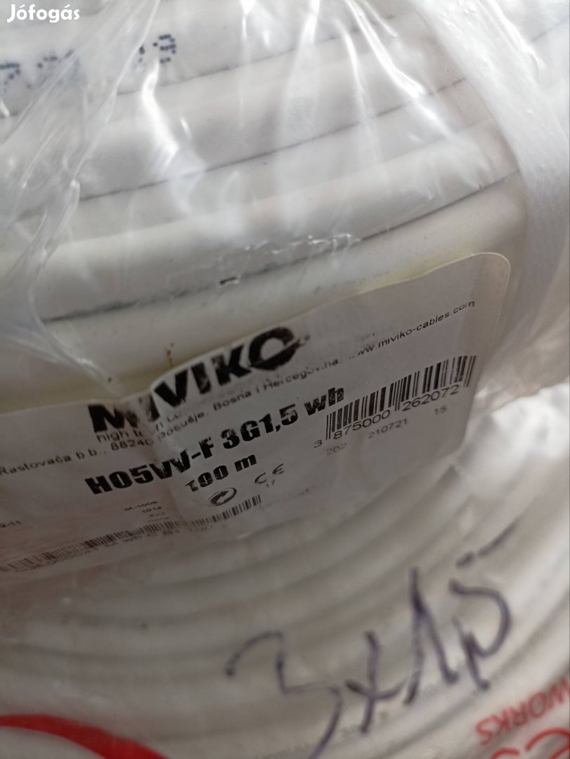 Eladó 3x1,5 MT kábel 100 m 