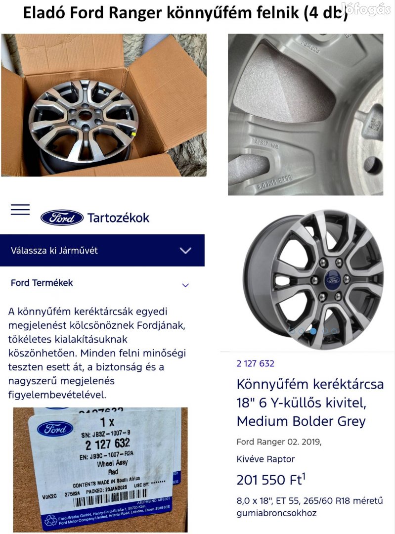 Eladó 4 db gyári Ford Ranger felni, alufelni