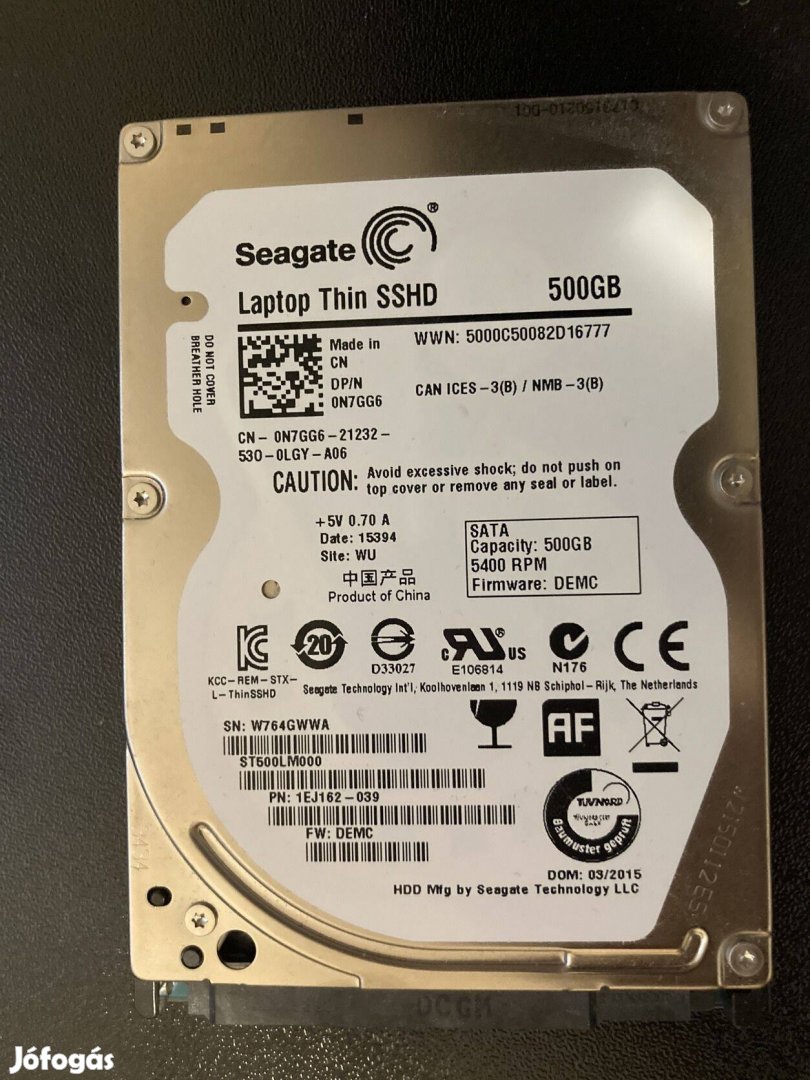 Eladó 500GB Seagate notebook merevlemez - 1 év garanciával