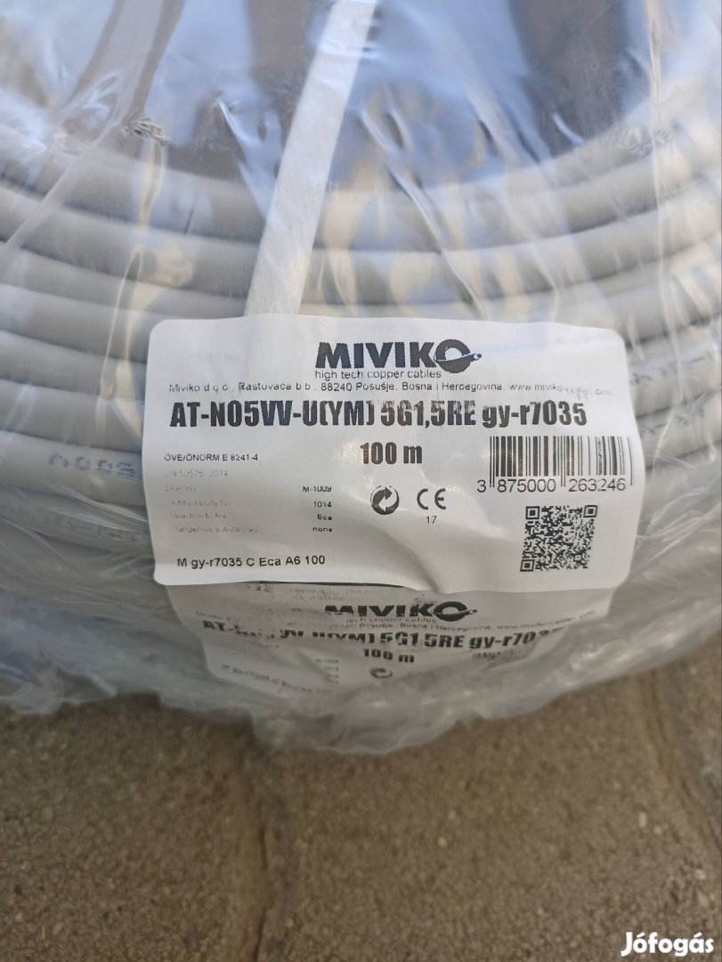 Eladó 5x1,5 Mbcu kábel 100m
