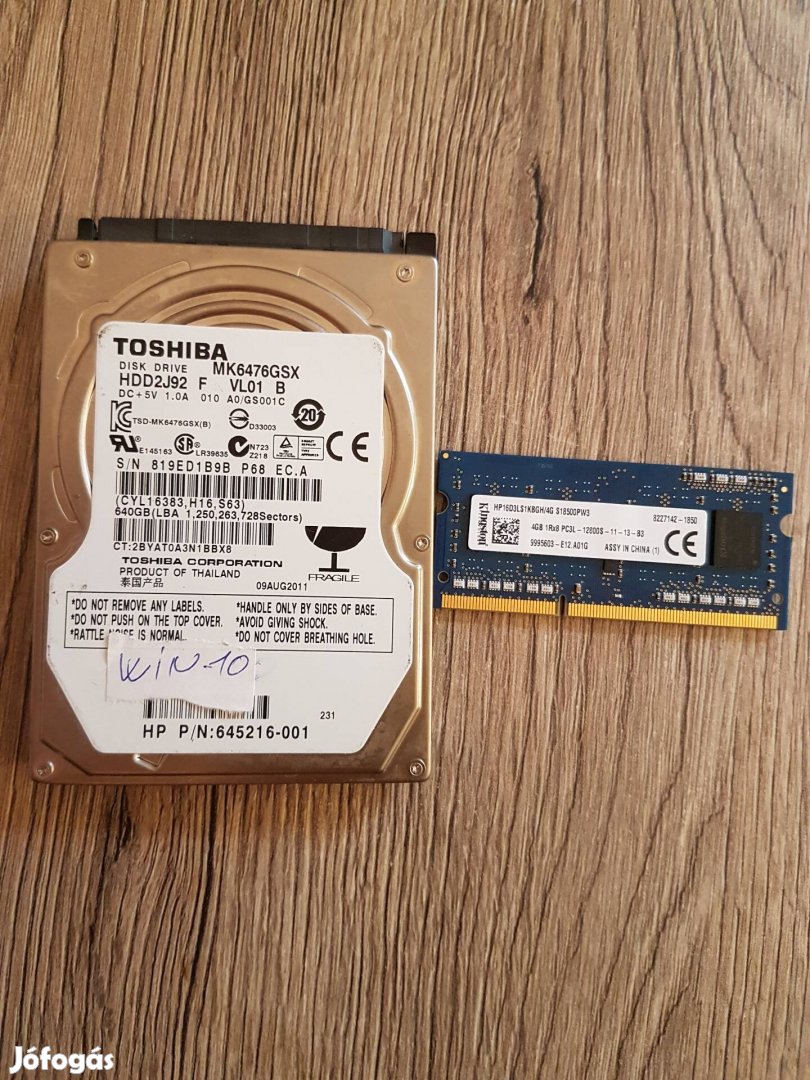 Eladó 640GB laptop HDD és 4 GB memoria ( Pécs )