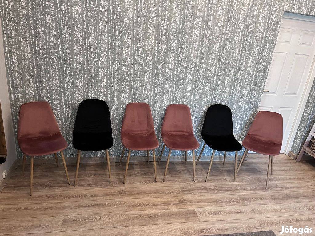 Eladó 6 db skandináv szék - fekete/púderrózsaszín