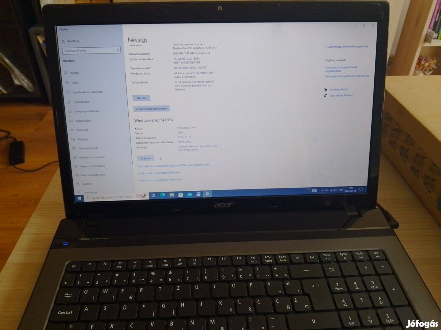 Eladó Acer Aspire 5760G AMD Radeon ,8GB Ram,480GB SSD+500GB HDD