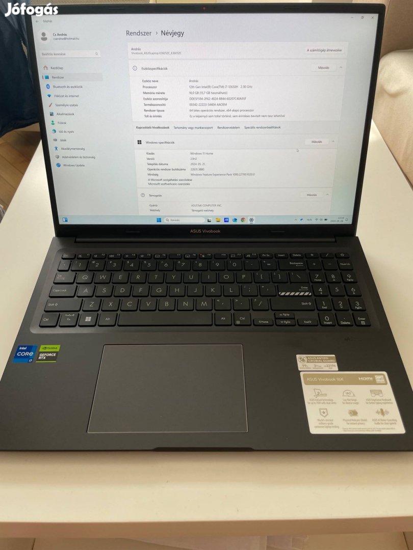 Eladó Asus Vivobook 16X Intel I7 12th. Gtx 3050 120hz 16