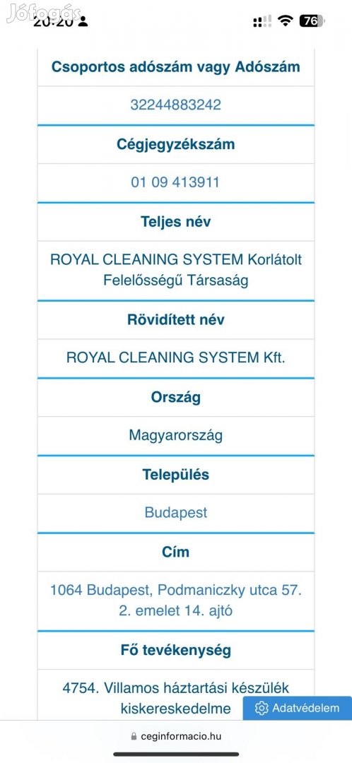 Eladó Cég - Royal Cleaning System KFT