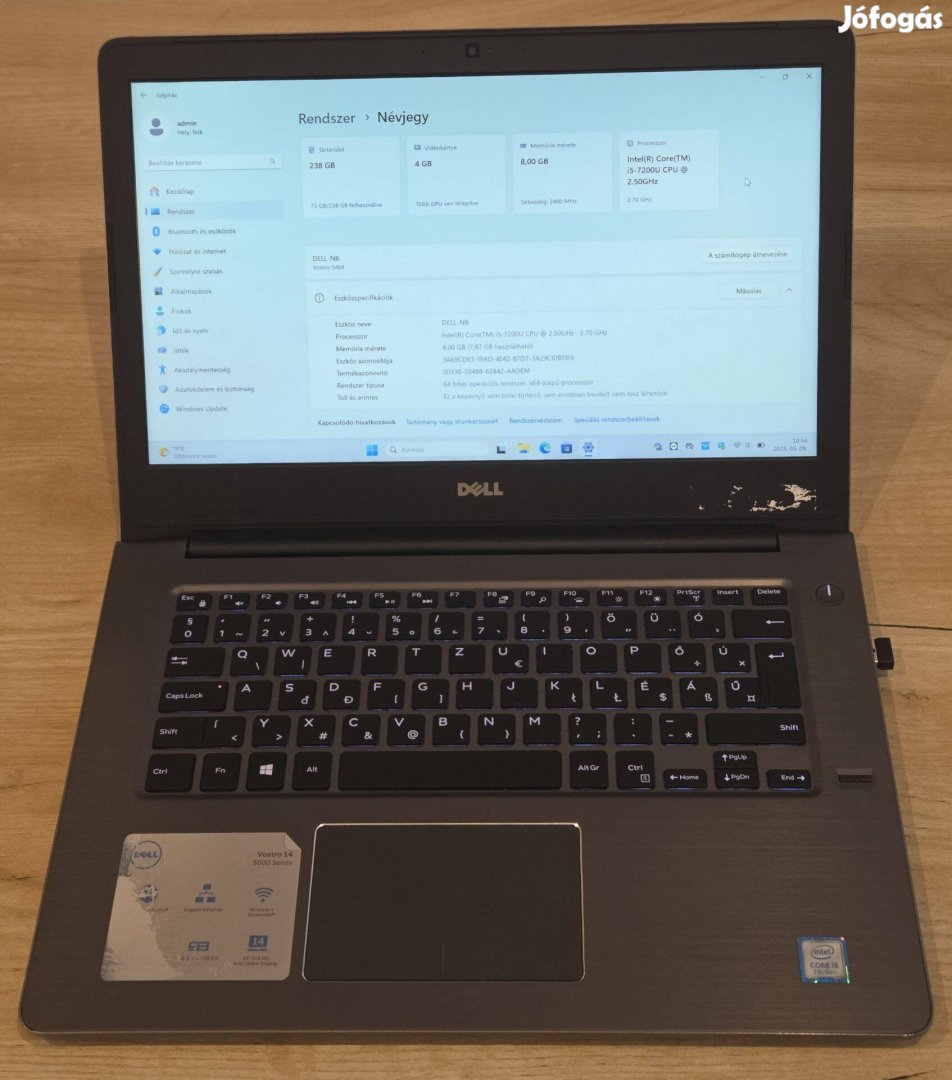 Eladó Dell Vostro 14 5468 (i5-7200U/8GB/940MX/256GB)