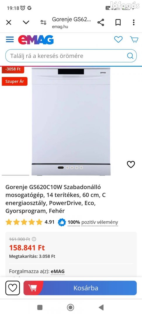 Eladó Hibás gorenje gs62010w.Hibakod Eco gomb villogó sipol.