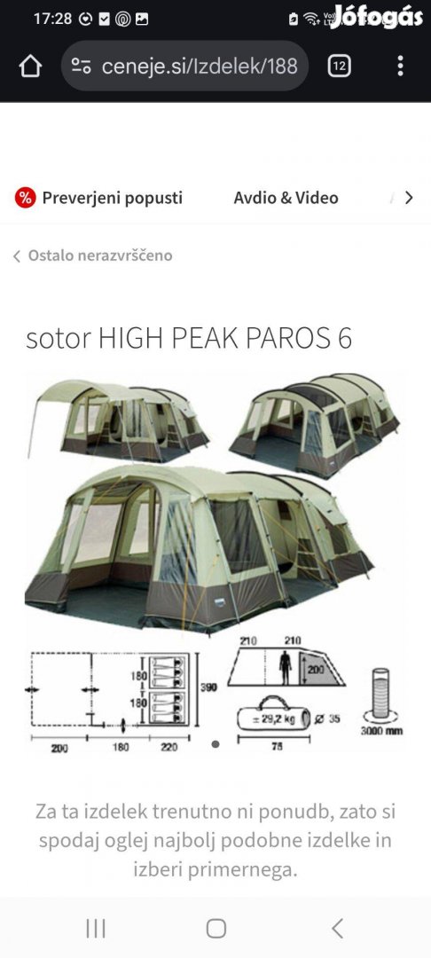 Eladó High Peak Paros 6 személyes sátor