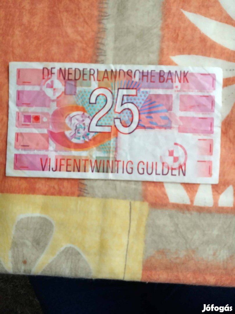 Eladó Holland papír pénz 25 Gulden 1989
