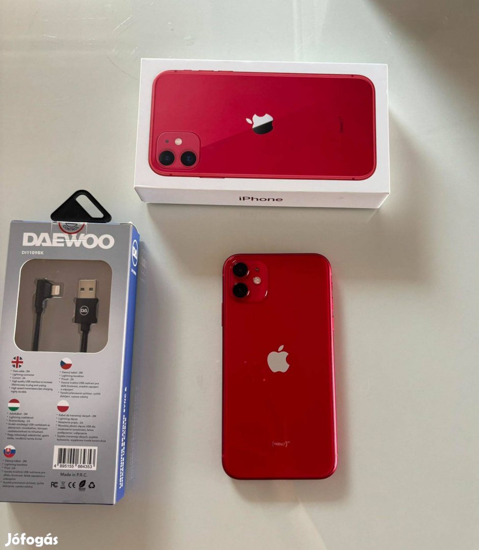 Eladó Iphone 11 Red 128 GB ajándék 2 méteres töltőkábellel