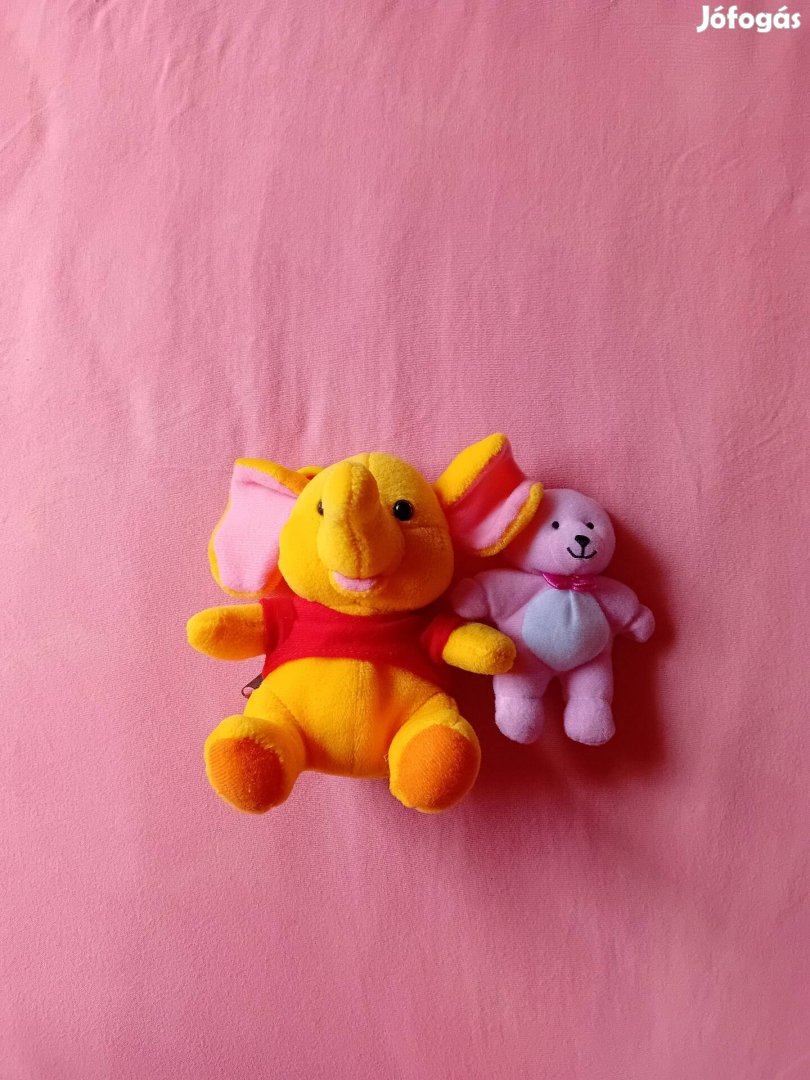 Eladó!Kis rózsaszín plüss maci és cipzáros sárga elefánt.