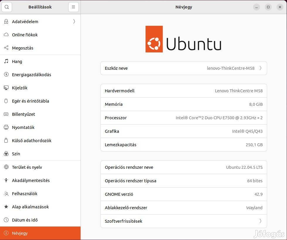 Eladó Lenovo Think Centre M58 8GB2.7GHz250GB