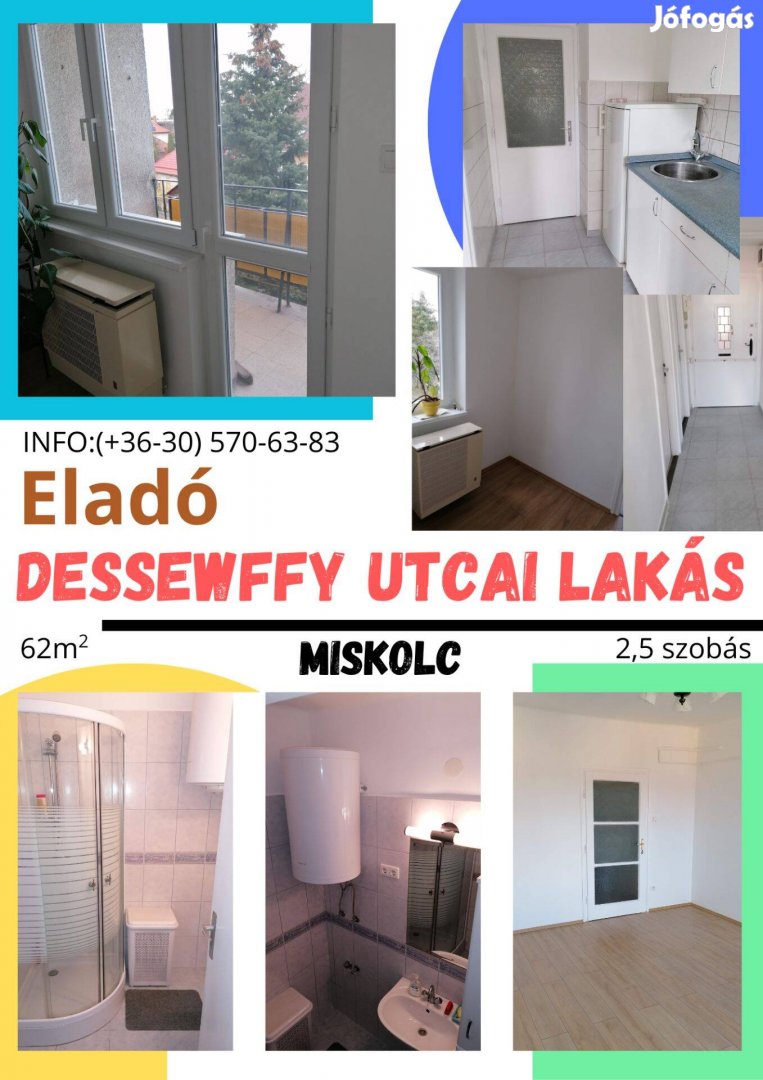 Eladó Miskolc Dessewffy utcai 62m2 társasházi lakás 15m2 garázzsal