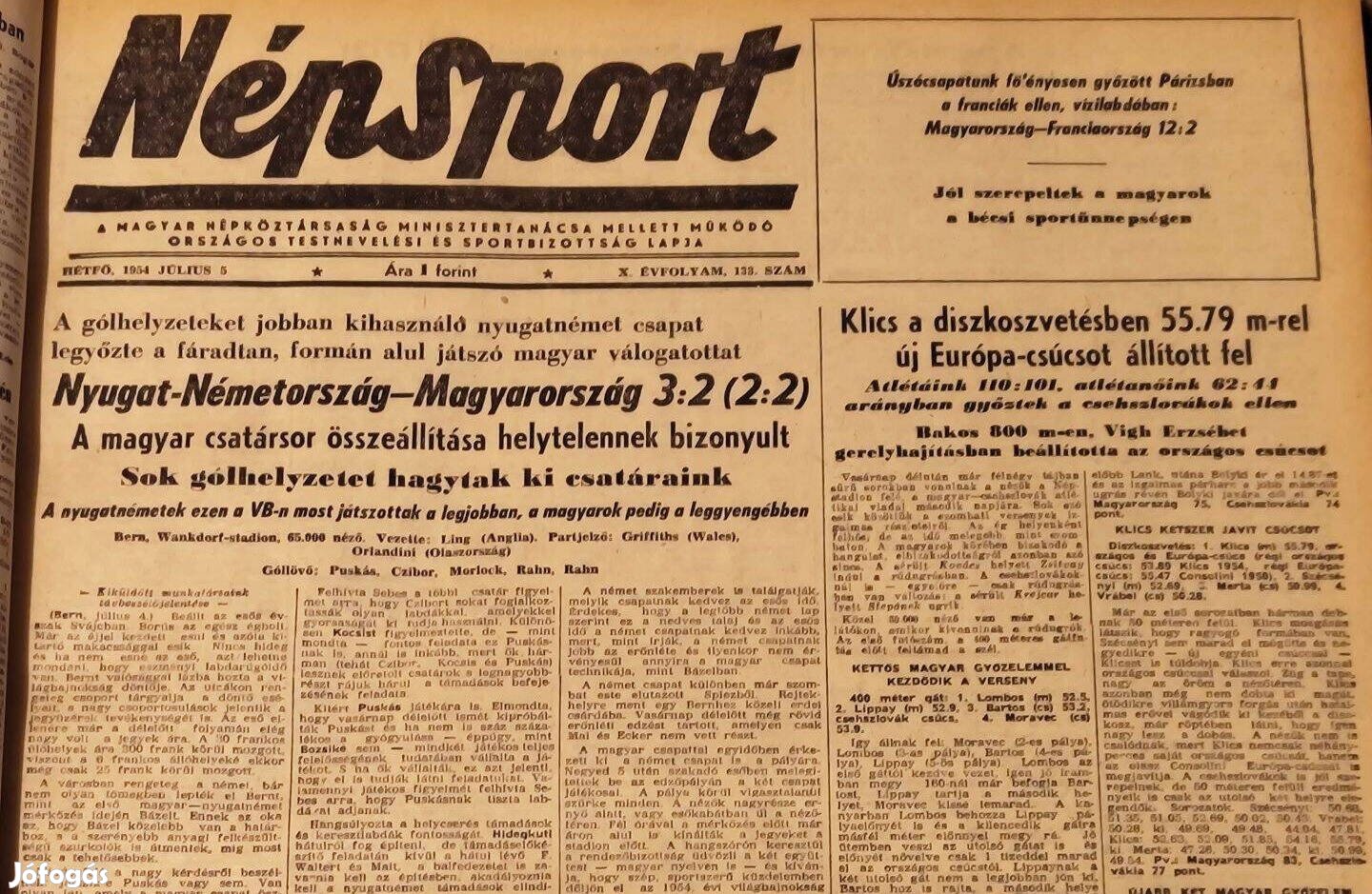 Eladó Népsport teljes 1954-es évfolyama könyvkötői kötésben!