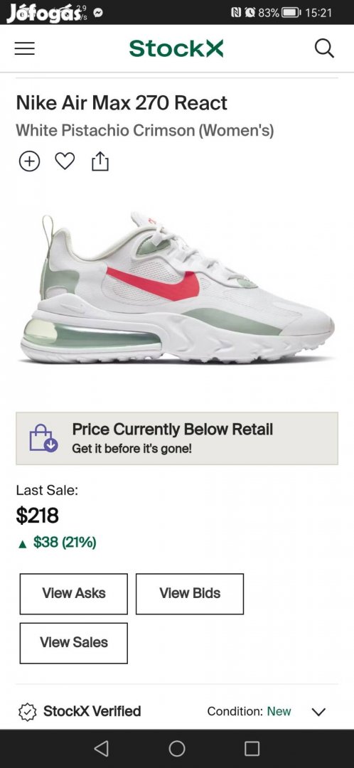 Eladó Nike Air Max 270 React White Pistachio Crimson