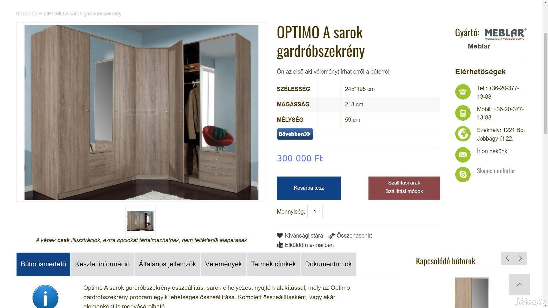 Eladó Optimo A sarok gardróbszekrény!