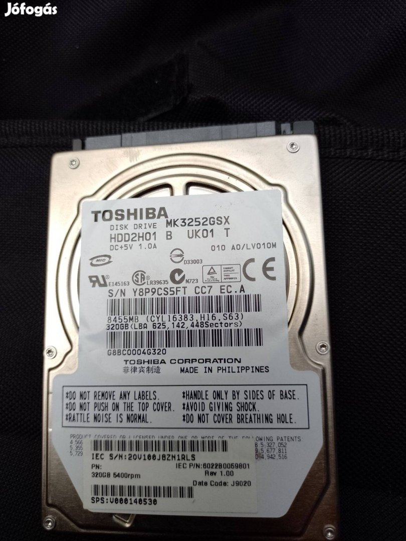 Eladó Toshiba 320 GB HDD merevlemez