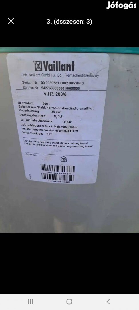 Eladó Vaillant Vih 200/6 200 literes indirekt HMV tartály